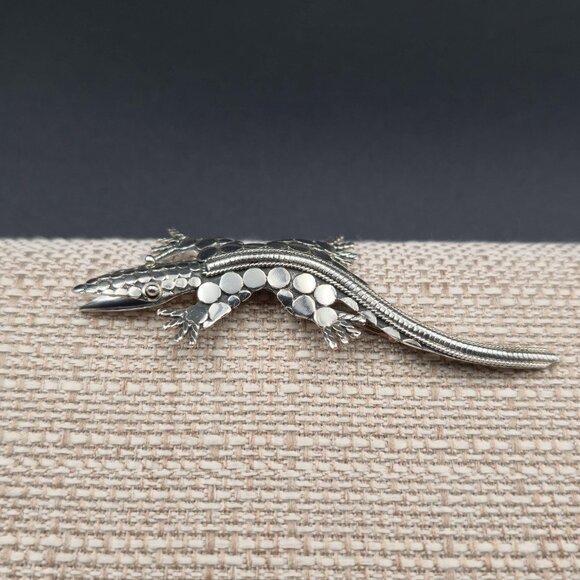 Sterling Silver Large Lizard Animal Reptile Pin Brooch B848 - Picture 3 of 7